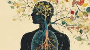 Artistic illustration of the vagus nerve as a tree branching through the human body, representing polyvagal theory and the mind-body connection