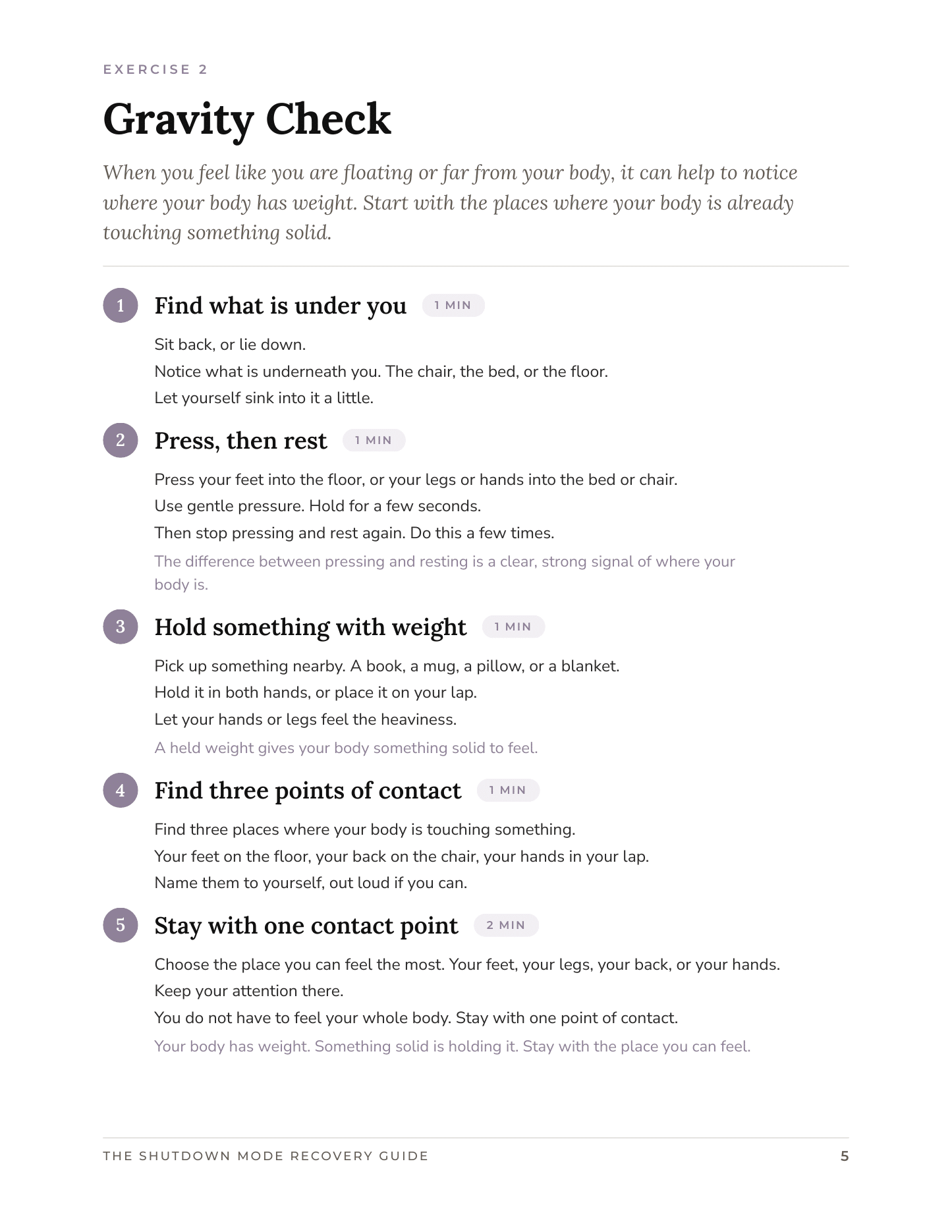 Gravity Check exercise page