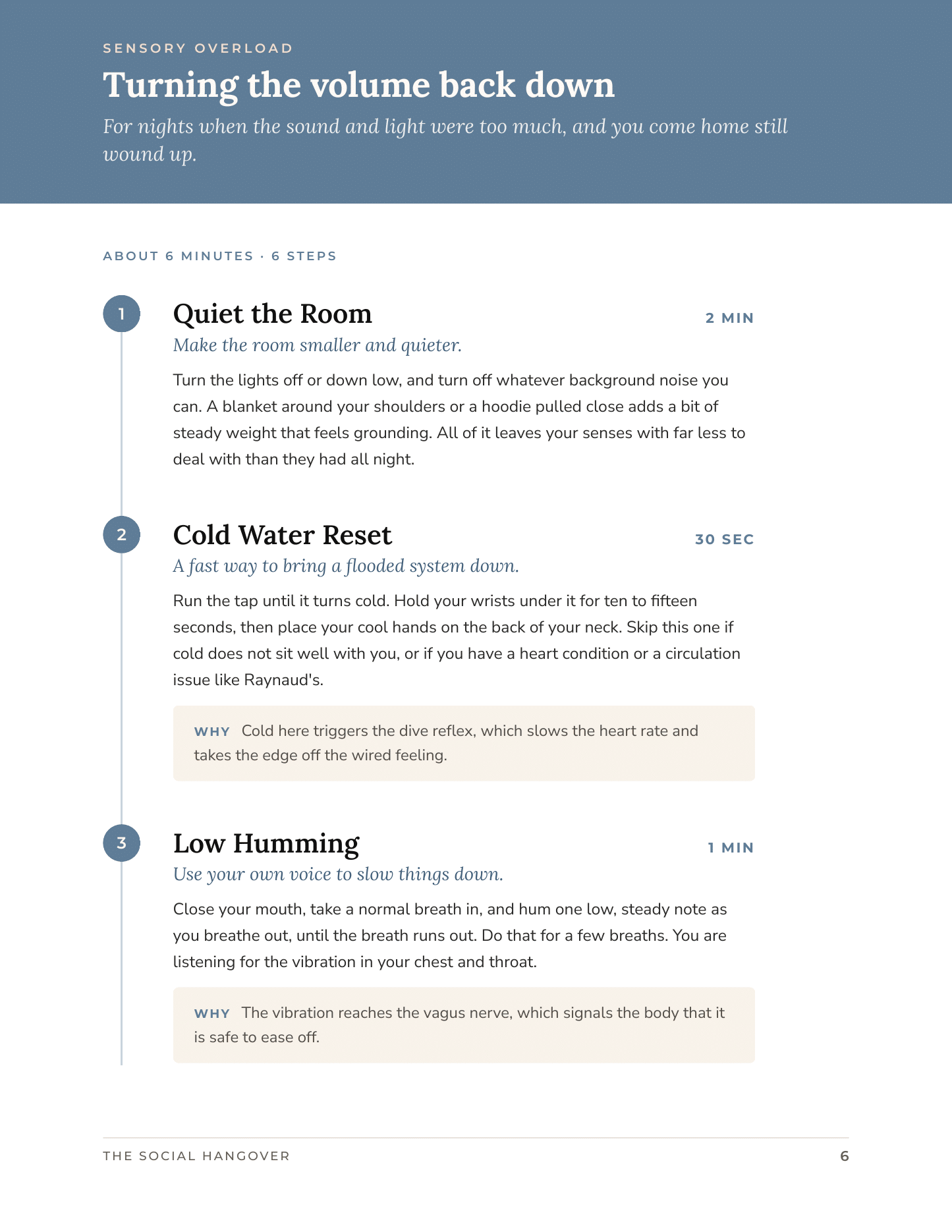 Sensory overload recovery page