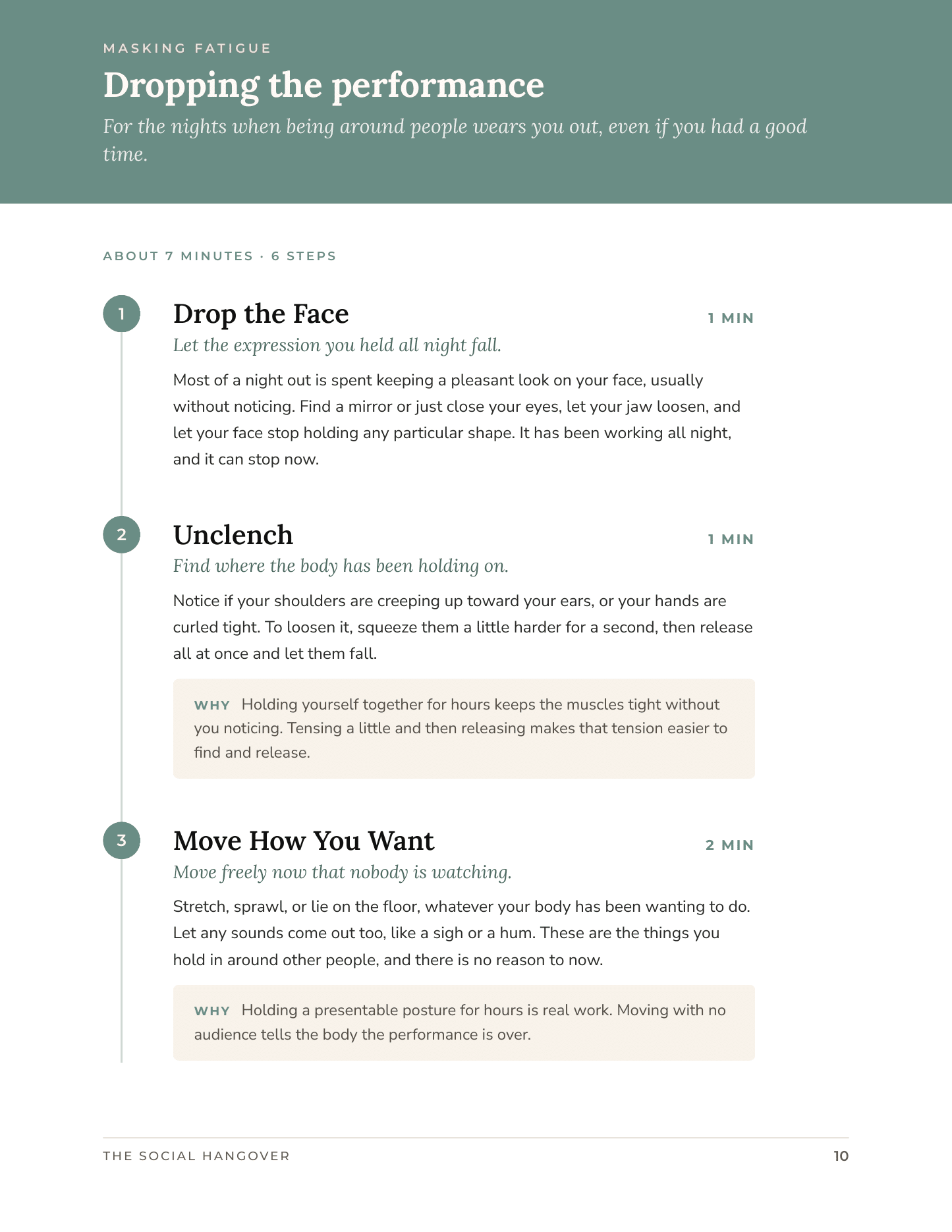 Masking fatigue recovery page