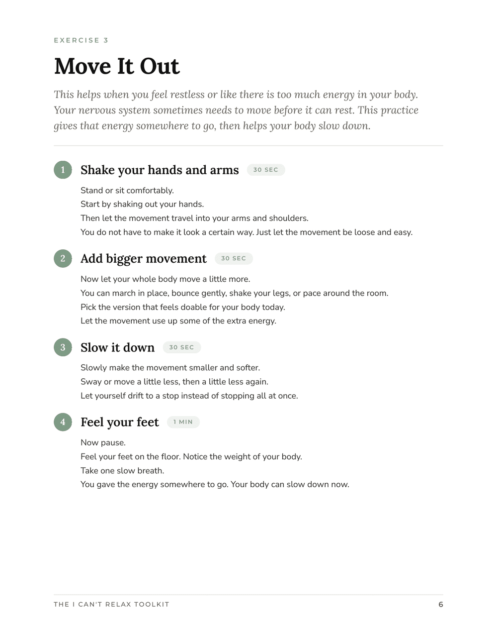 Exercise page from the toolkit